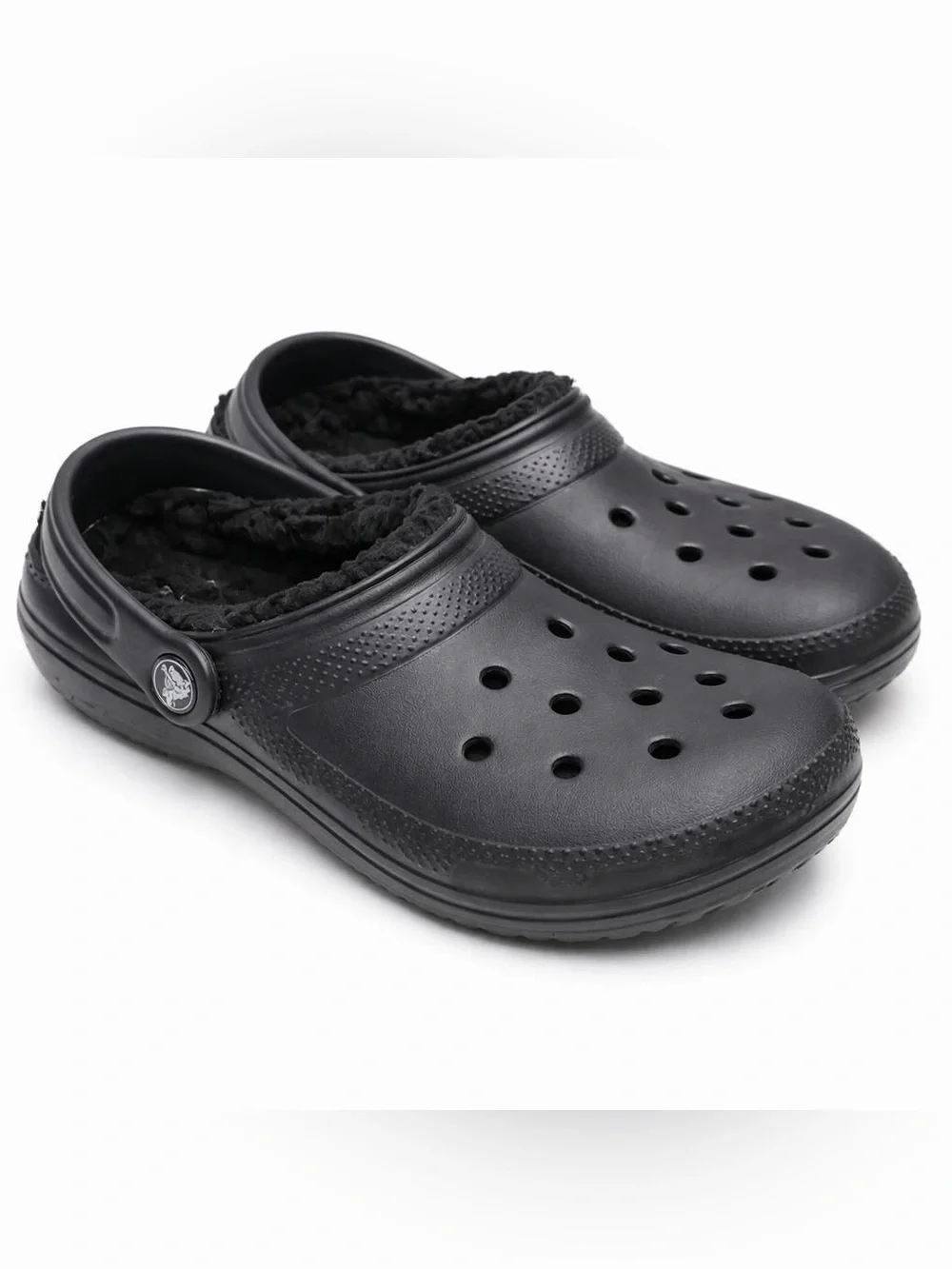 CROCS Kids Black Fleece-Lined Clogs